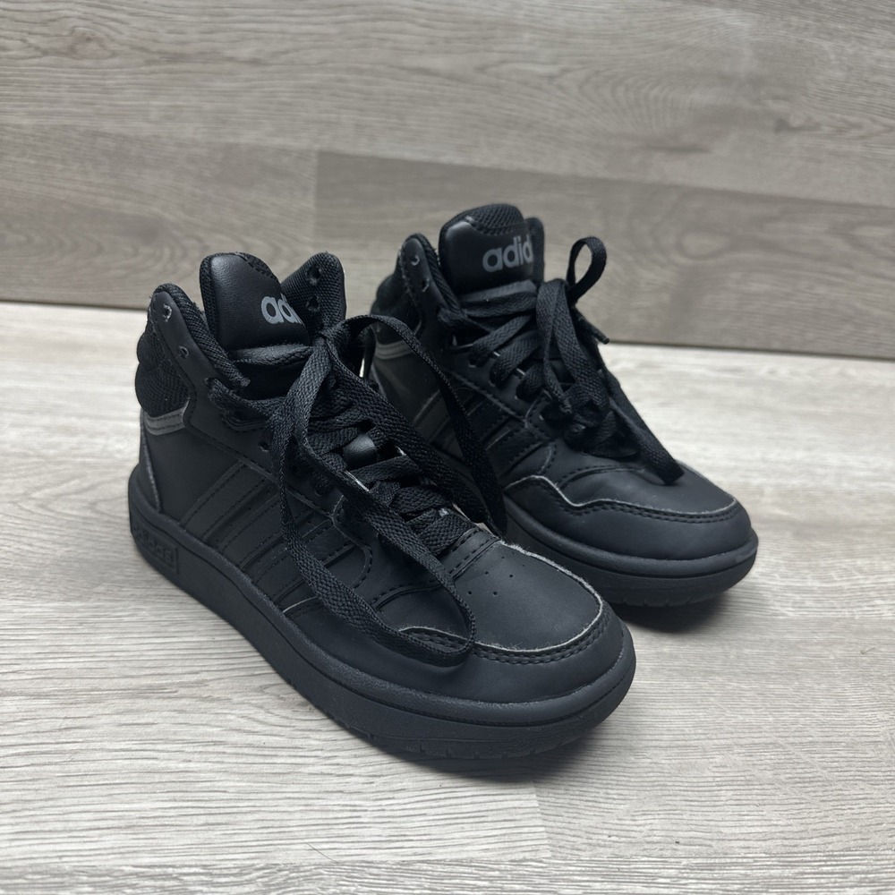 Adidas Hoops Mid 3.0 Youth size 11K Black On Black Basketball Shoes Very Nice